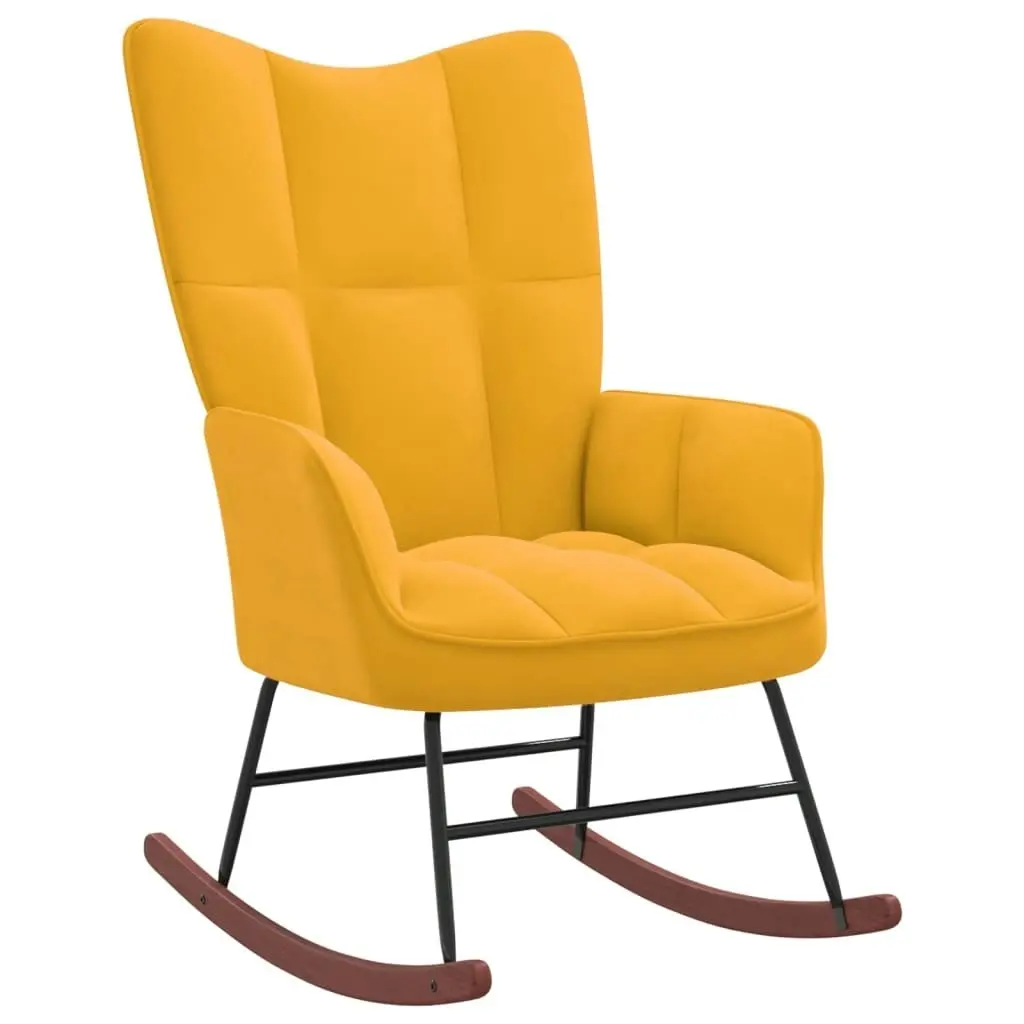 Rocking Chair with a Stool Mustard Yellow Velvet 328157