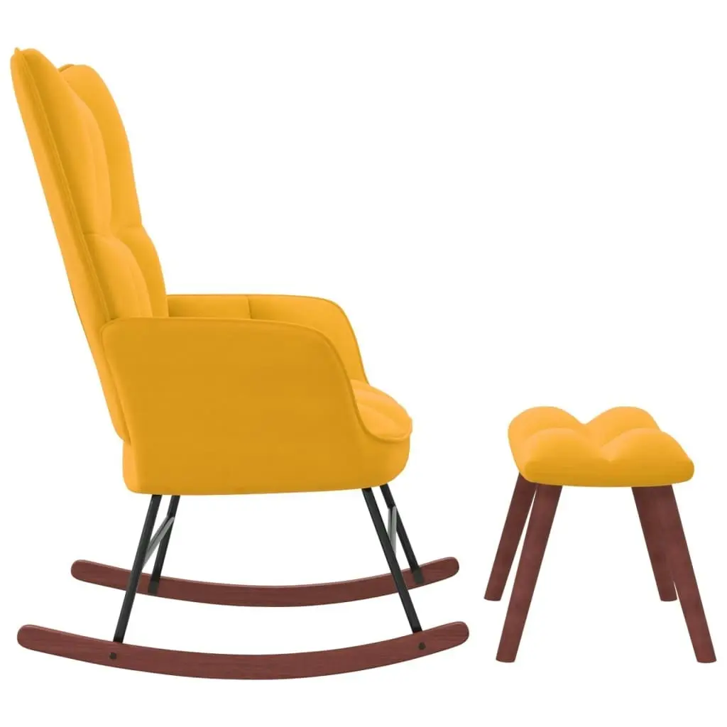 Rocking Chair with a Stool Mustard Yellow Velvet 328157