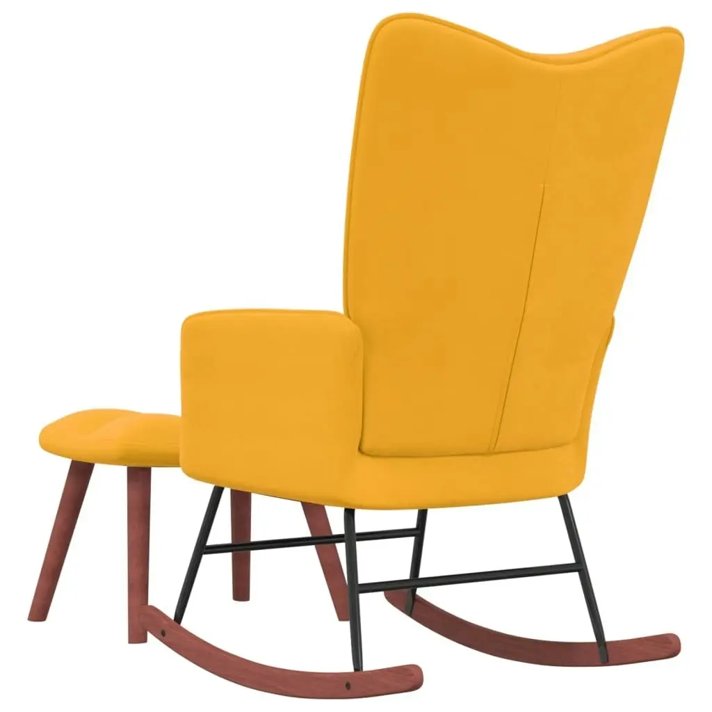 Rocking Chair with a Stool Mustard Yellow Velvet 328157