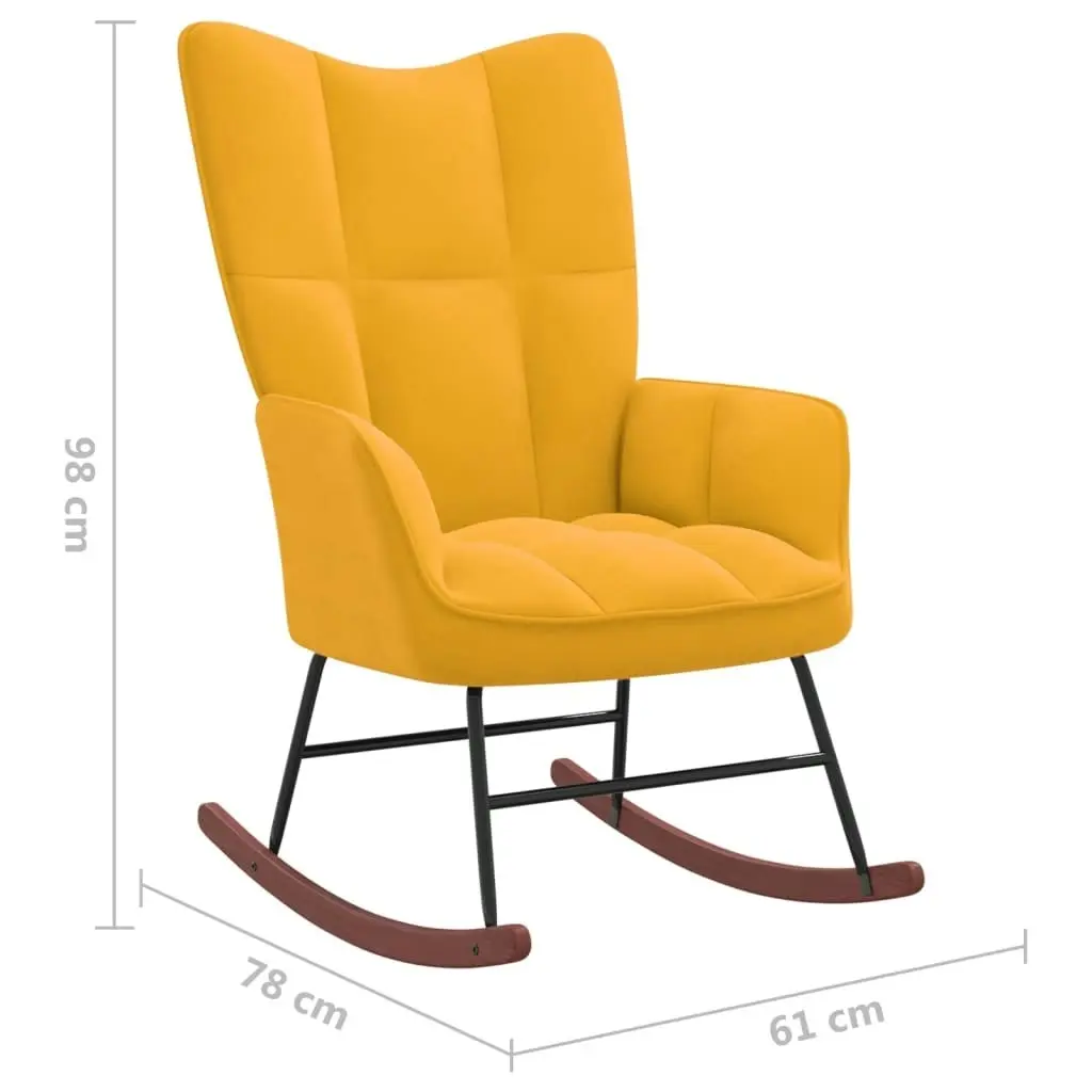 Rocking Chair with a Stool Mustard Yellow Velvet 328157