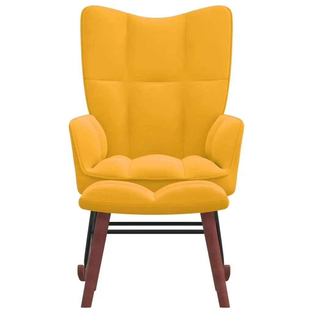 Rocking Chair with a Stool Mustard Yellow Velvet 328157