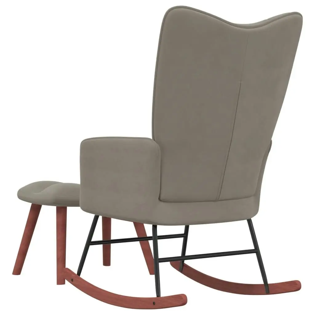 Rocking Chair with a Stool Light Grey Velvet 328150