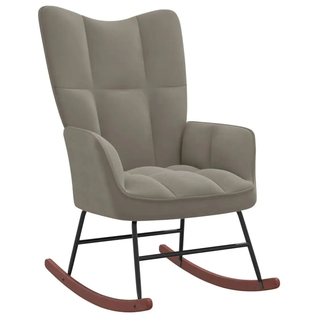 Rocking Chair with a Stool Light Grey Velvet 328150