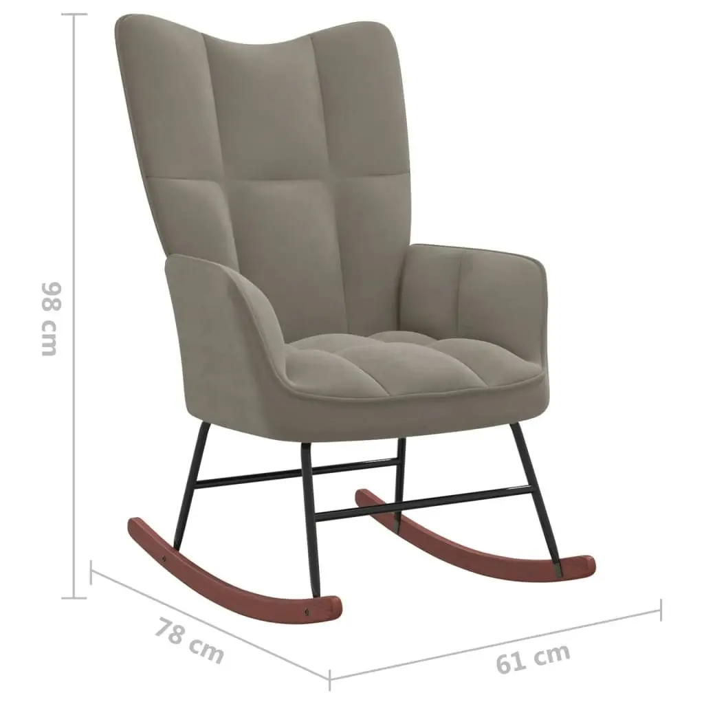 Rocking Chair with a Stool Light Grey Velvet 328150