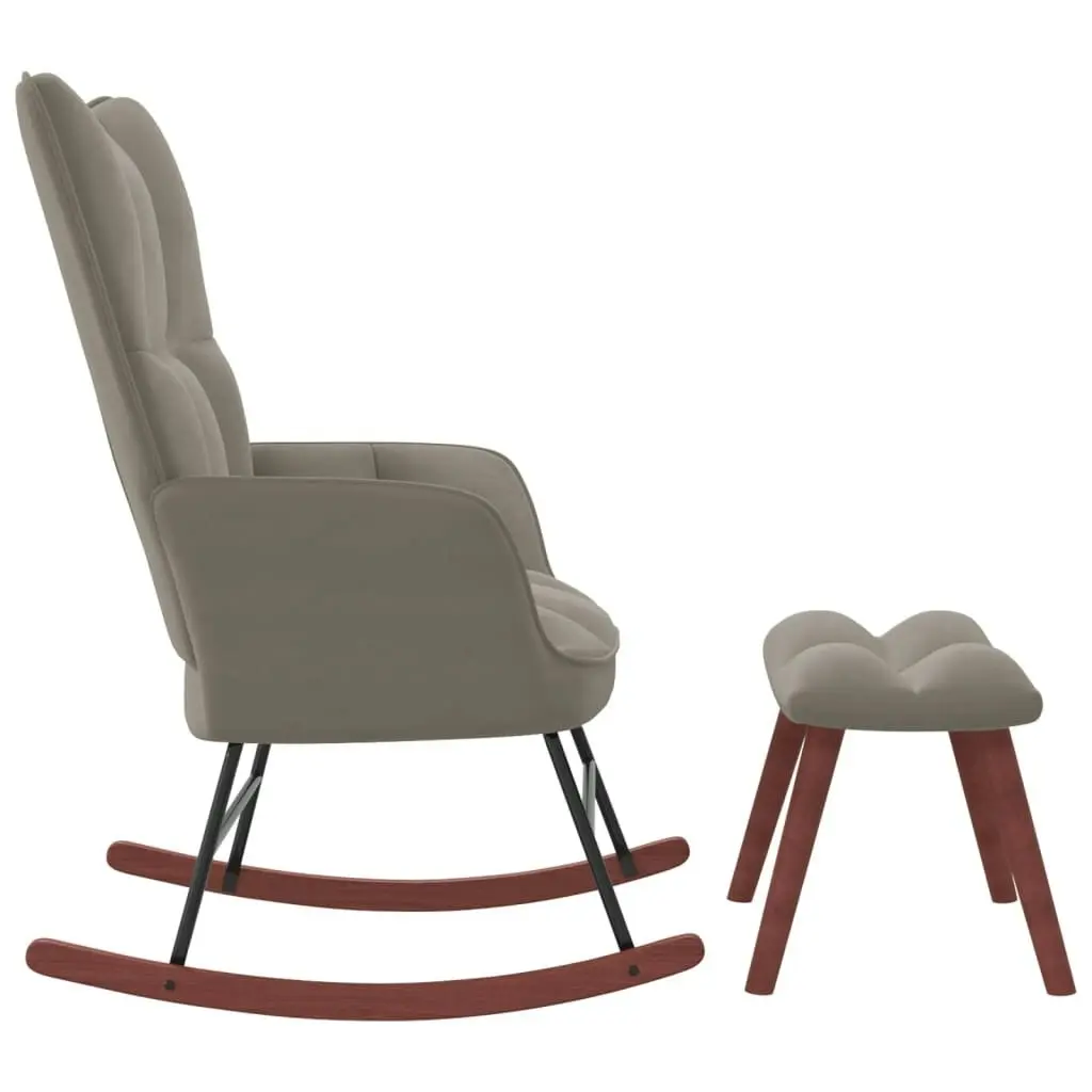 Rocking Chair with a Stool Light Grey Velvet 328150