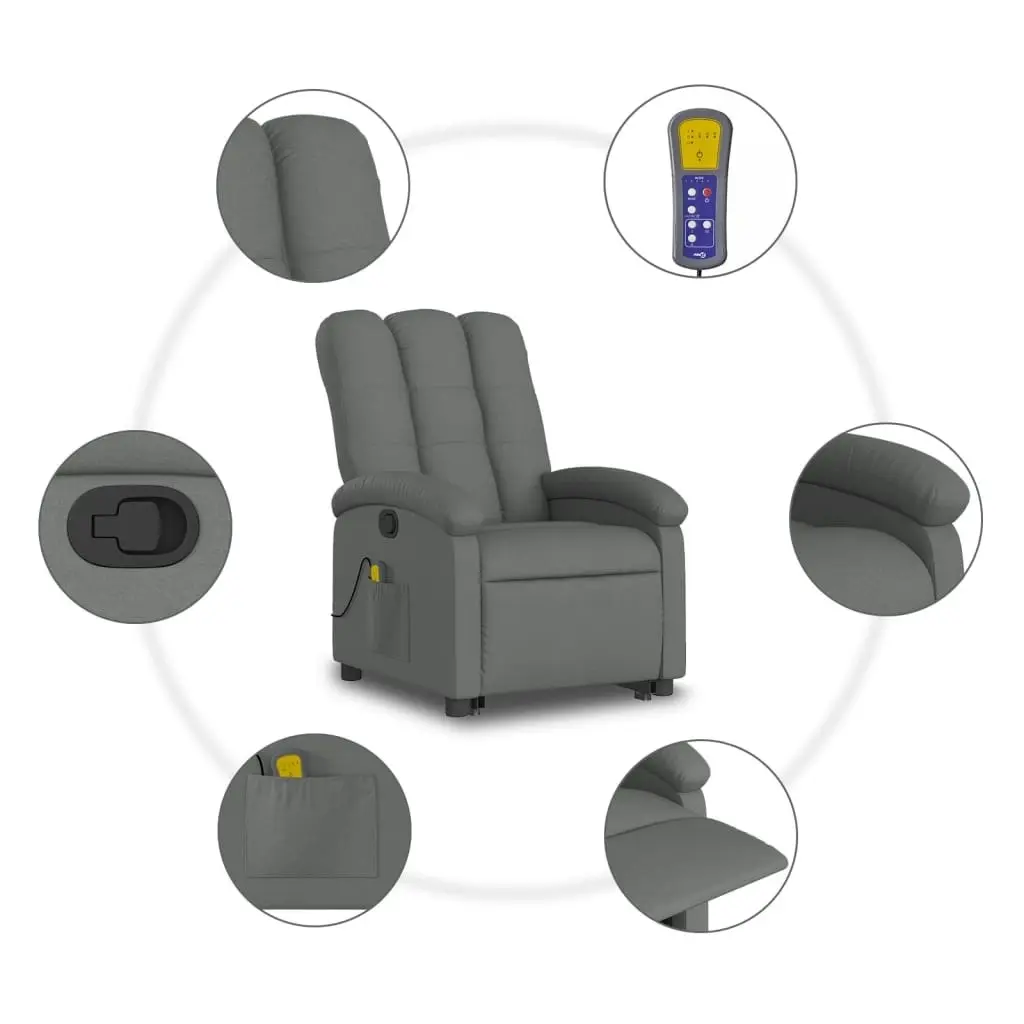 Stand up Massage Recliner Chair Dark Grey Fabric 3205401