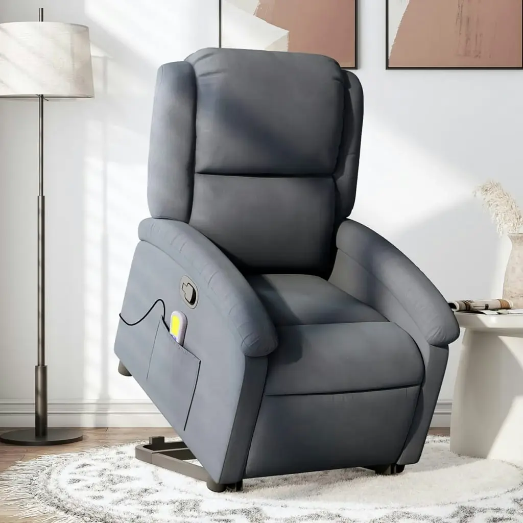 Stand up Massage Recliner Chair Dark Grey Velvet 3205502