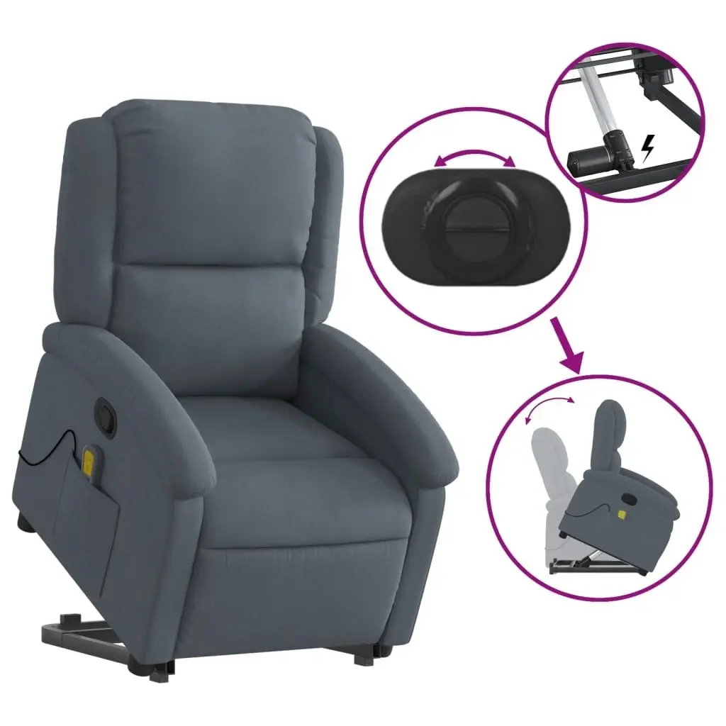 Stand up Massage Recliner Chair Dark Grey Velvet 3205502