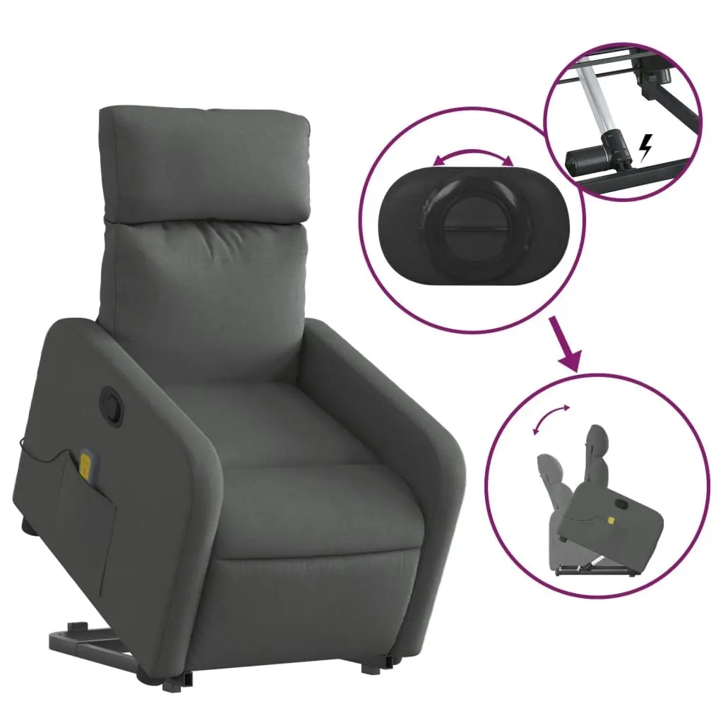 Stand up Massage Recliner Chair Dark Grey Fabric 3206870