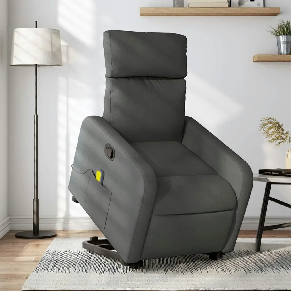 Stand up Massage Recliner Chair Dark Grey Fabric 3206870