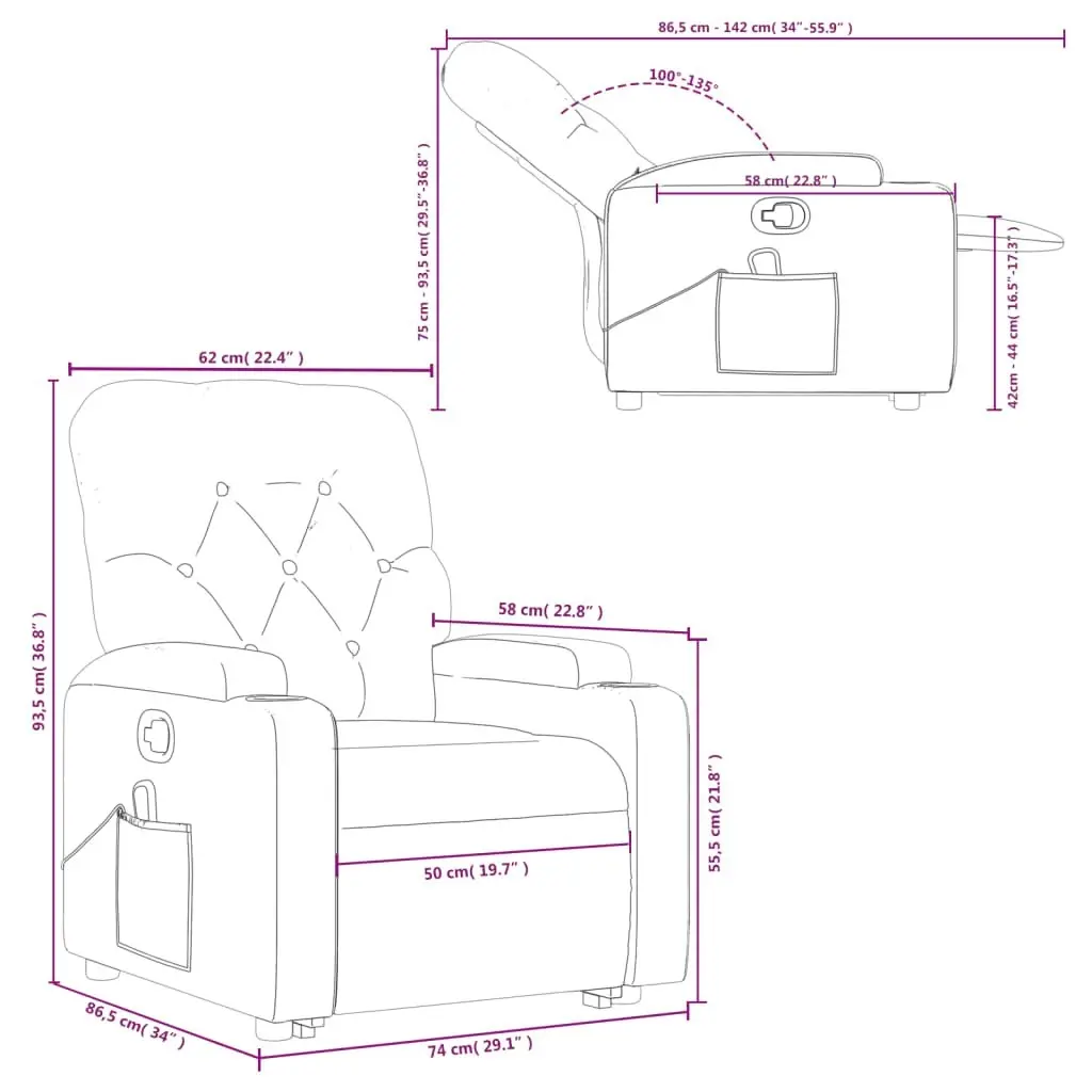 Stand up Massage Recliner Chair Dark Grey Fabric 3205671