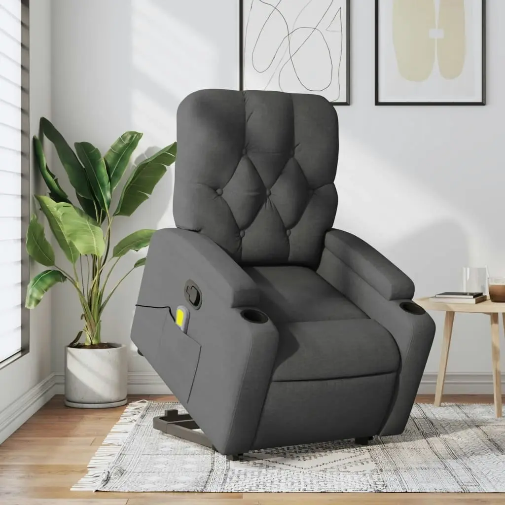 Stand up Massage Recliner Chair Dark Grey Fabric 3205671