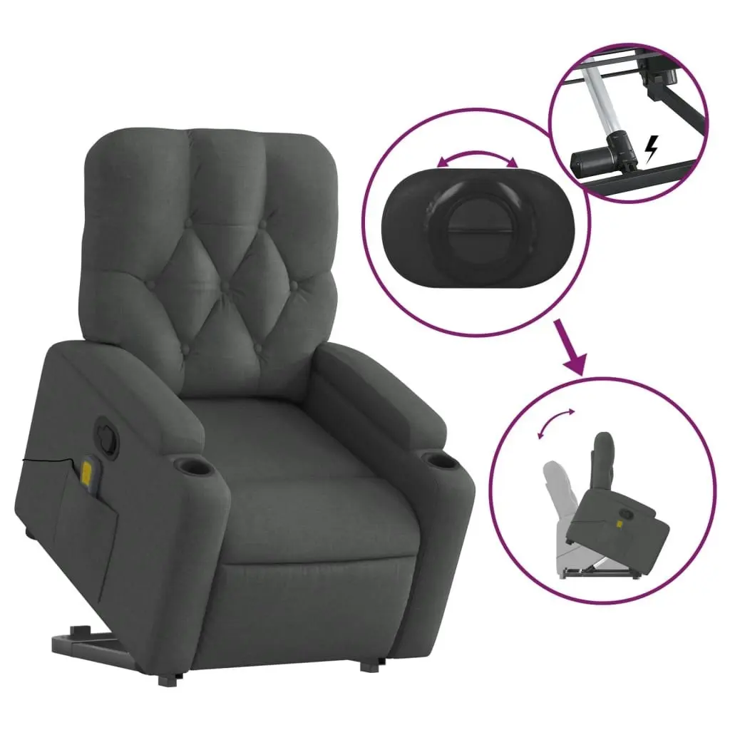 Stand up Massage Recliner Chair Dark Grey Fabric 3205671