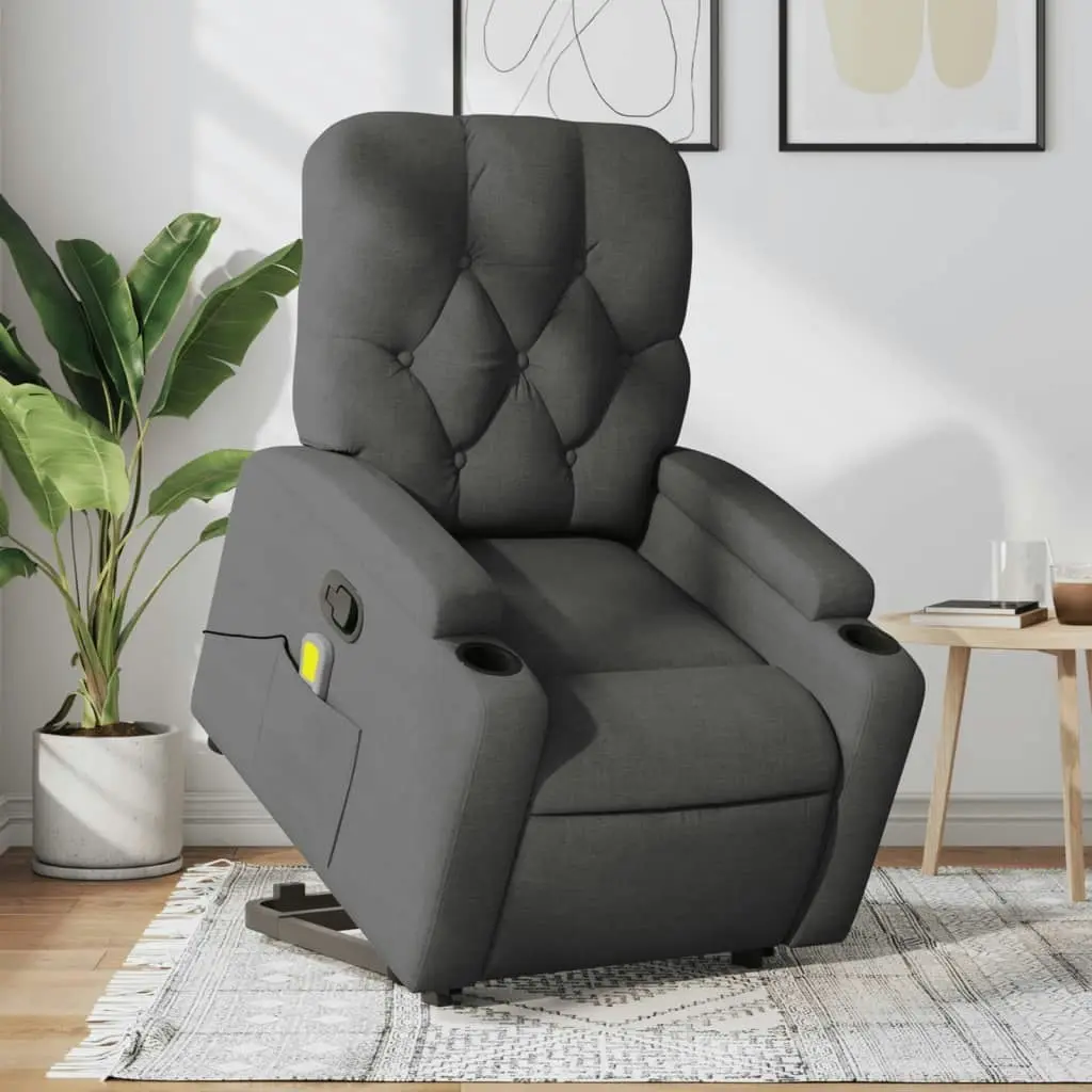 Stand up Massage Recliner Chair Dark Grey Fabric 3205671