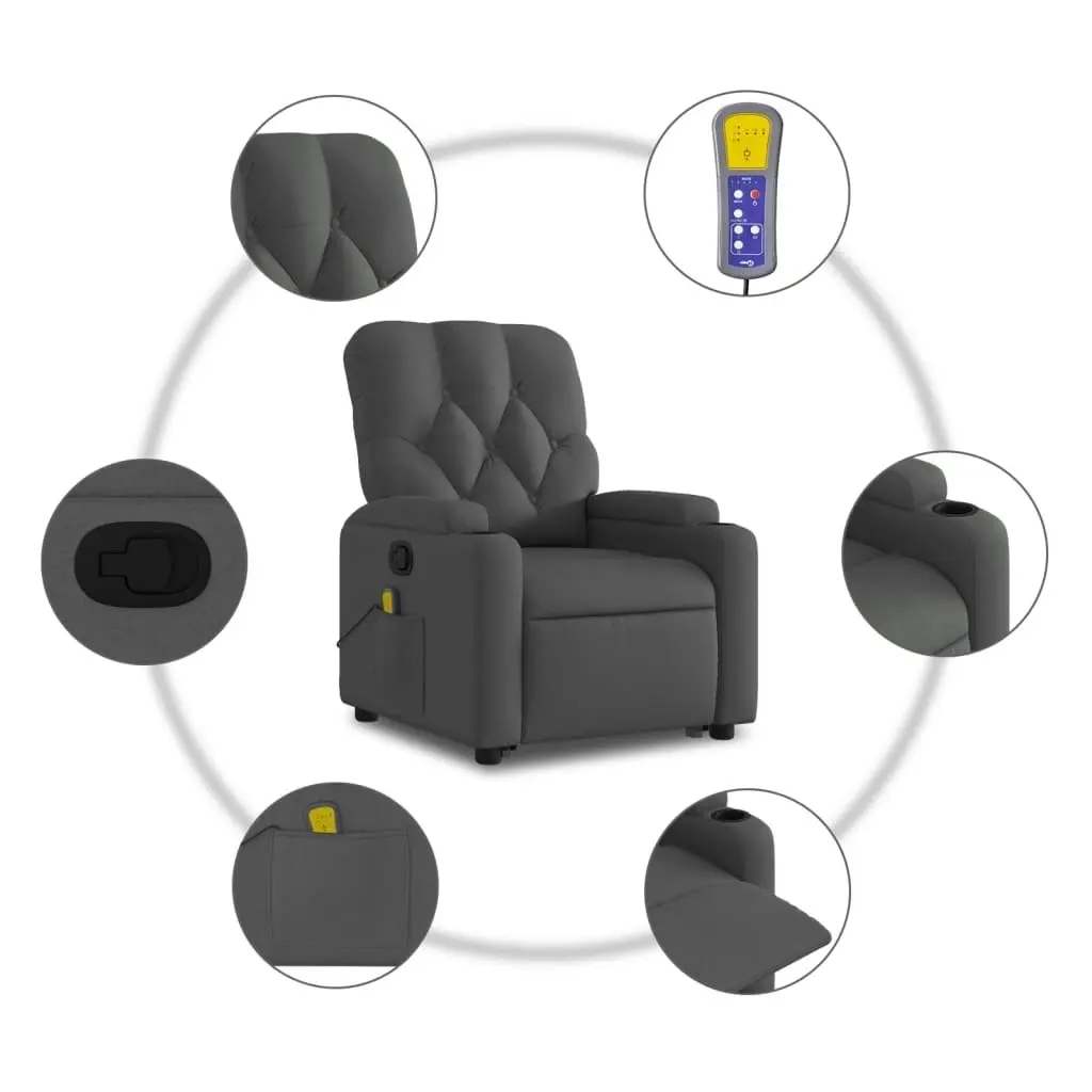 Stand up Massage Recliner Chair Dark Grey Fabric 3205671