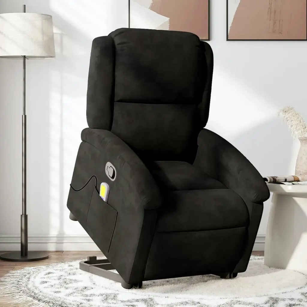 Stand up Massage Recliner Chair Black Velvet 3205503