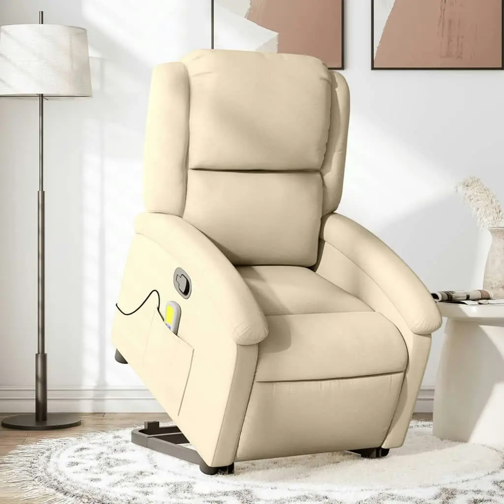 Stand up Massage Recliner Chair Cream Fabric 3205435