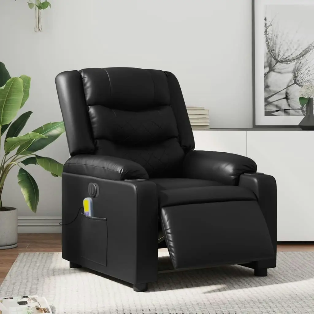 Stand up Massage Recliner Chair Black Faux Leather 3206833