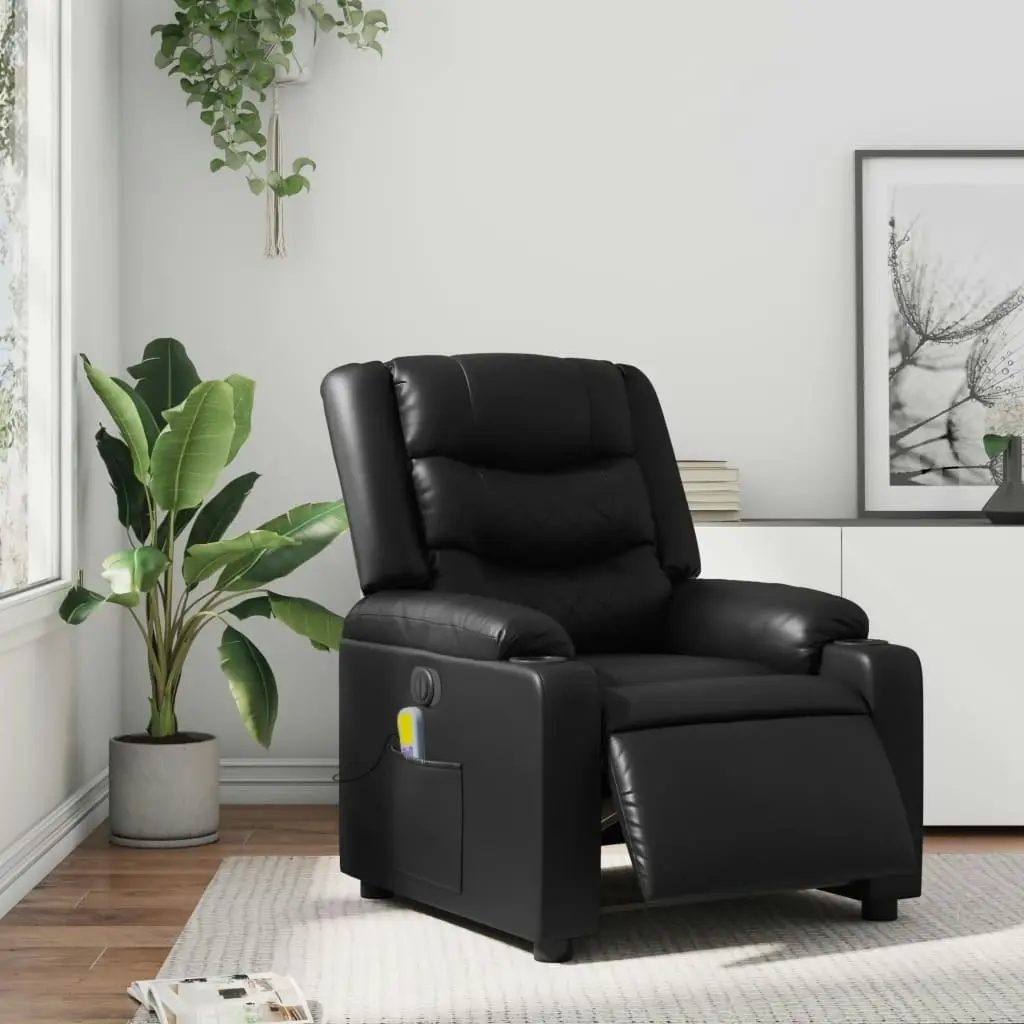 Stand up Massage Recliner Chair Black Faux Leather 3206833