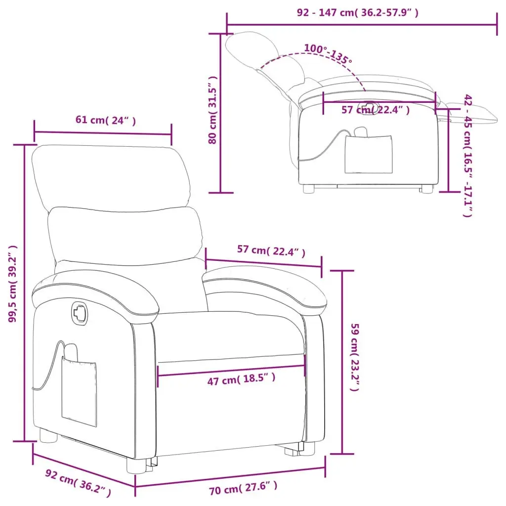 Stand up Massage Recliner Chair Dark Grey Fabric 3205371