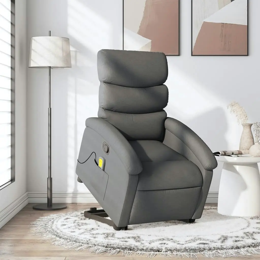 Stand up Massage Recliner Chair Dark Grey Fabric 3205371