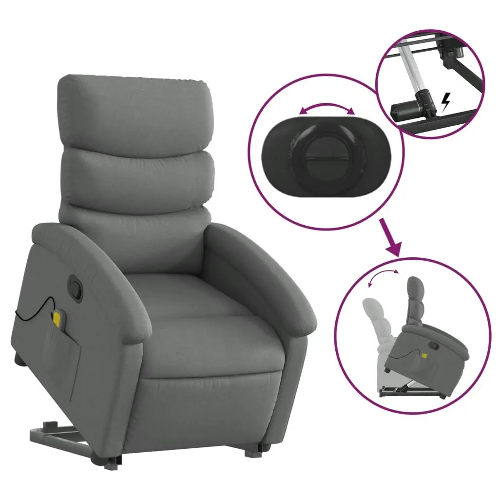 Stand up Massage Recliner Chair Dark Grey Fabric 3205371