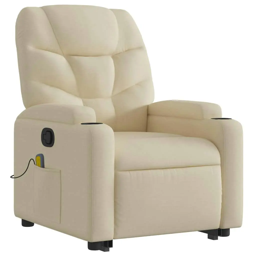 Stand up Massage Recliner Chair Cream Fabric 3205631