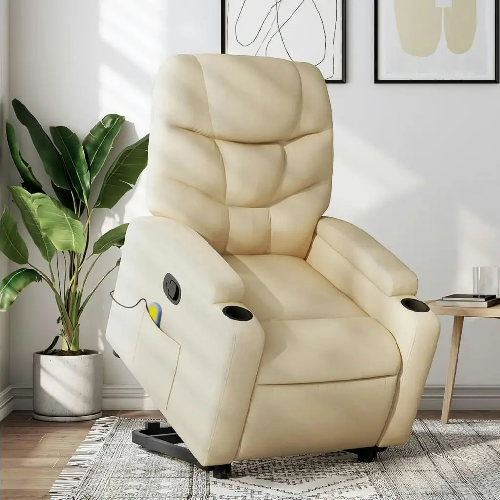 Stand up Massage Recliner Chair Cream Fabric 3205631