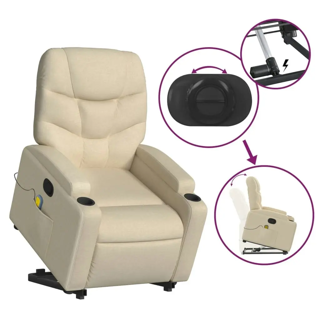 Stand up Massage Recliner Chair Cream Fabric 3205631