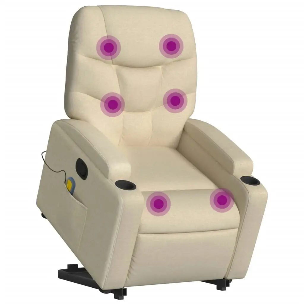 Stand up Massage Recliner Chair Cream Fabric 3205631