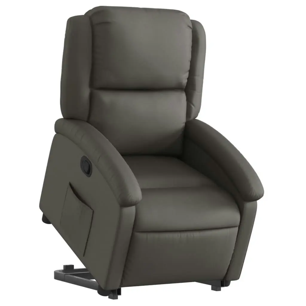 Stand up Recliner Chair Grey Real Leather 3205482