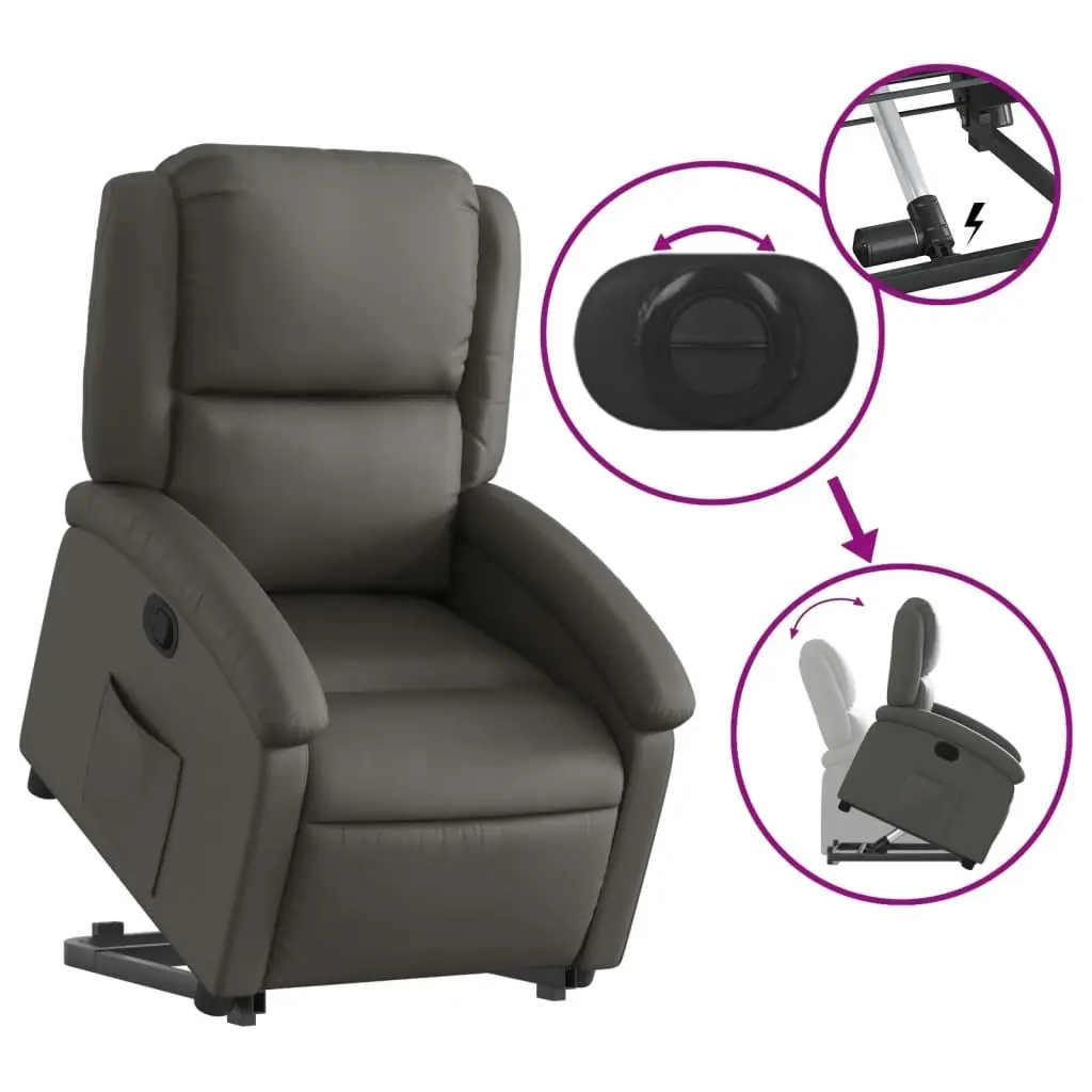 Stand up Recliner Chair Grey Real Leather 3205482