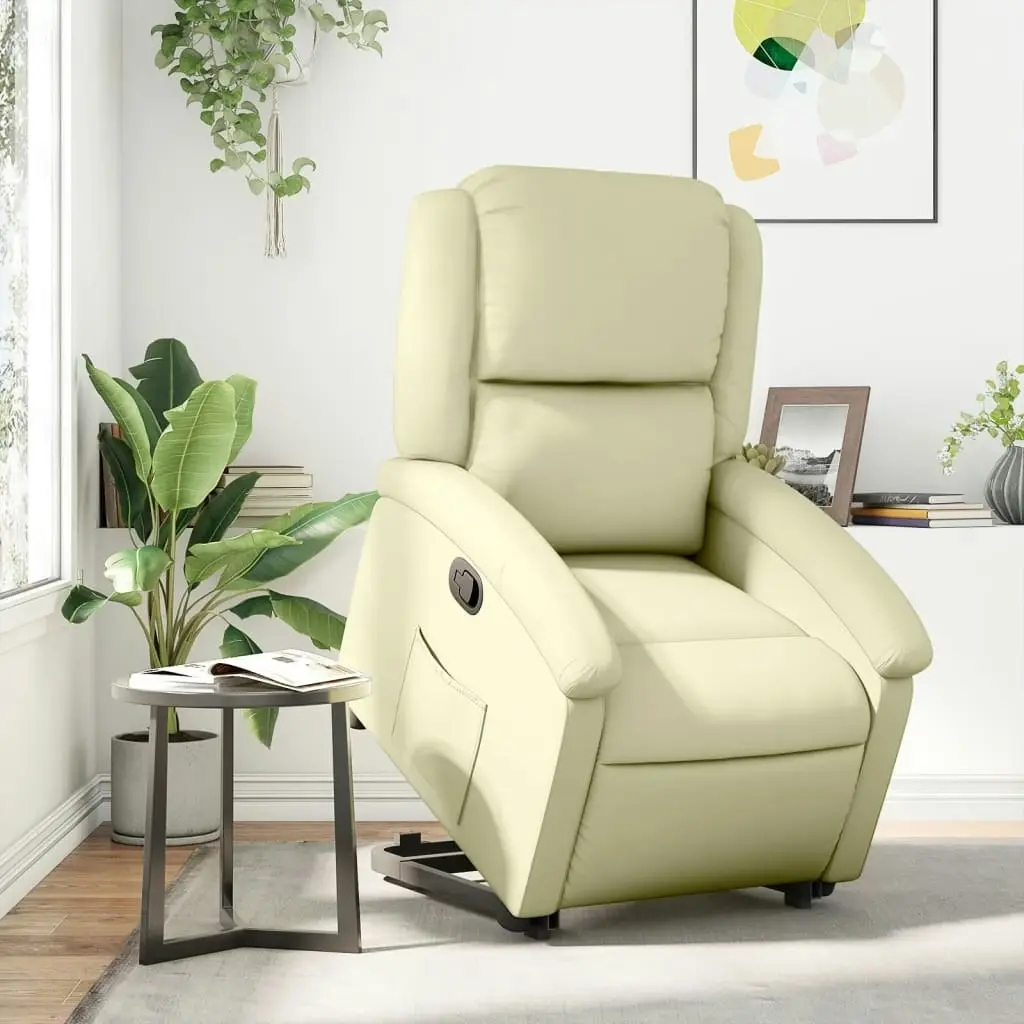 Stand up Recliner Chair Cream Real Leather 3205481