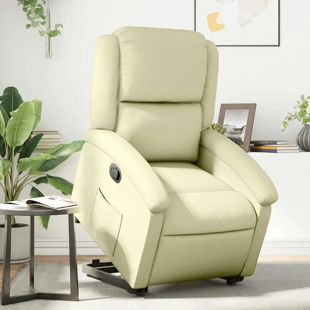 Stand up Recliner Chair Cream Real Leather 3205481