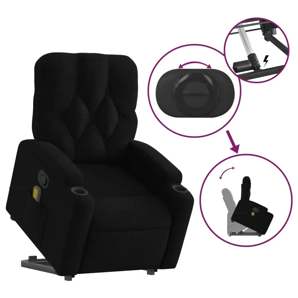 Stand up Massage Recliner Chair Black Fabric 3205672