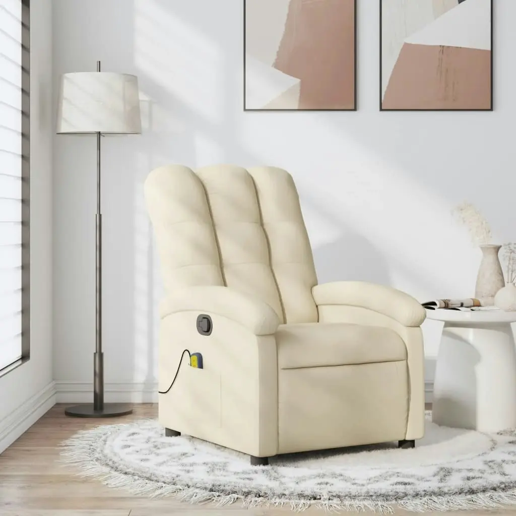 Massage Recliner Chair Cream Fabric 371748