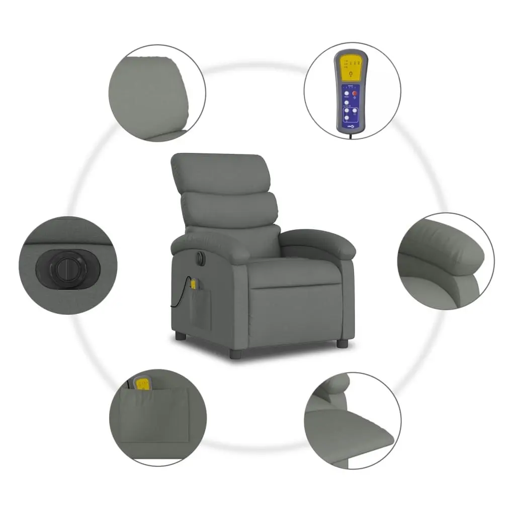 Electric Massage Recliner Chair Dark Grey Fabric 3205368