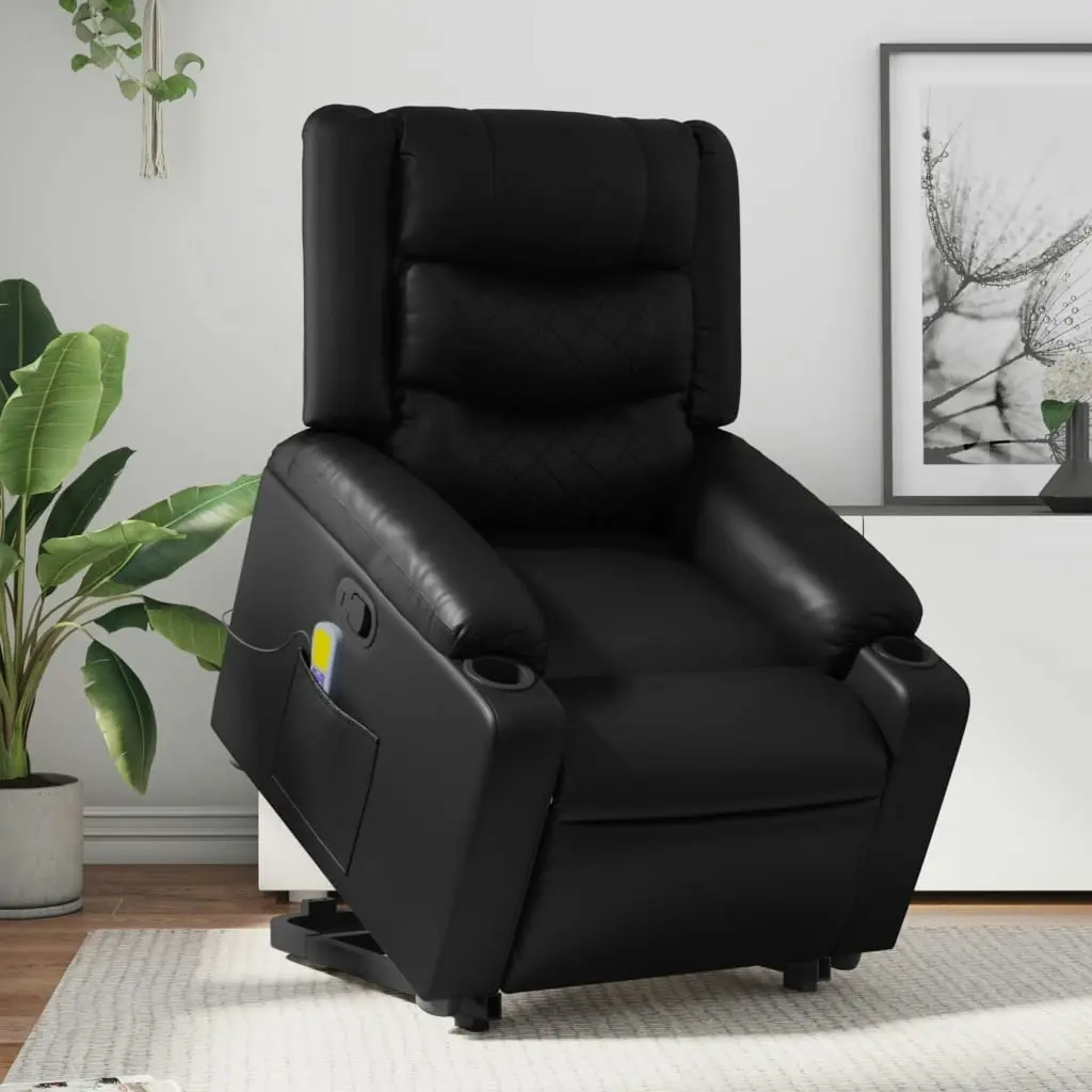 Electric Massage Recliner Chair Black Faux Leather 3206832