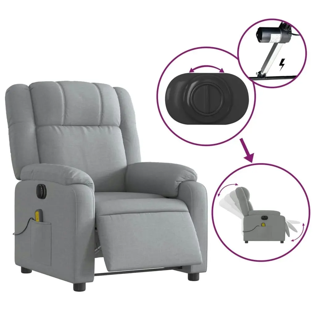 Electric Massage Recliner Chair Light Grey Fabric 3205755