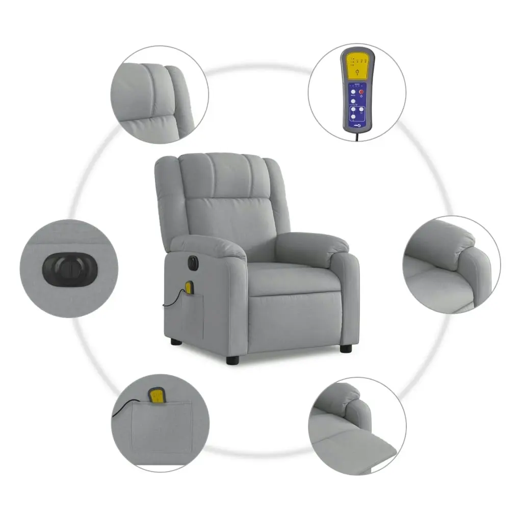 Electric Massage Recliner Chair Light Grey Fabric 3205755