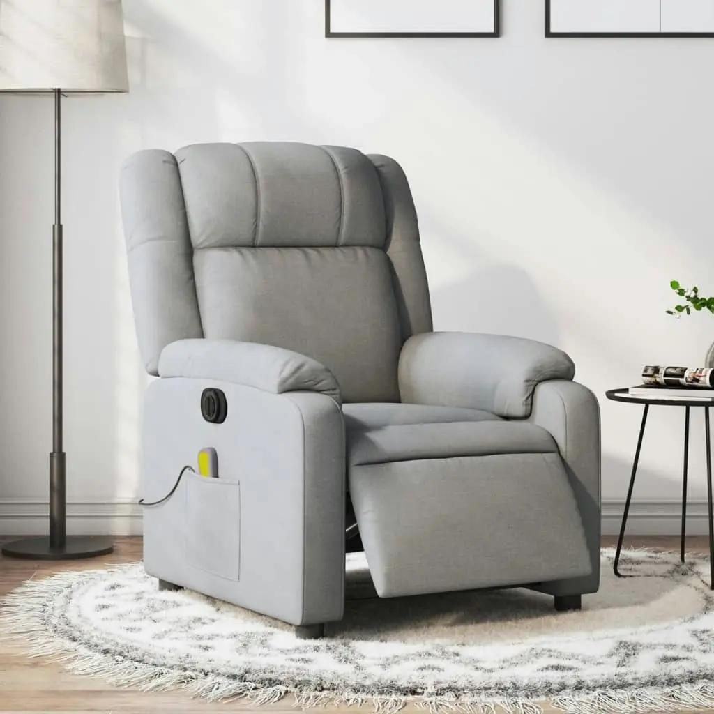 Electric Massage Recliner Chair Light Grey Fabric 3205755