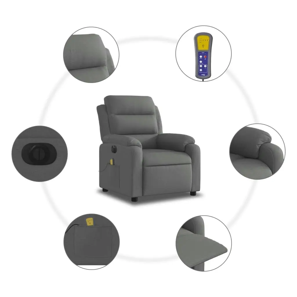 Electric Massage Recliner Chair Dark Grey Fabric 3205730