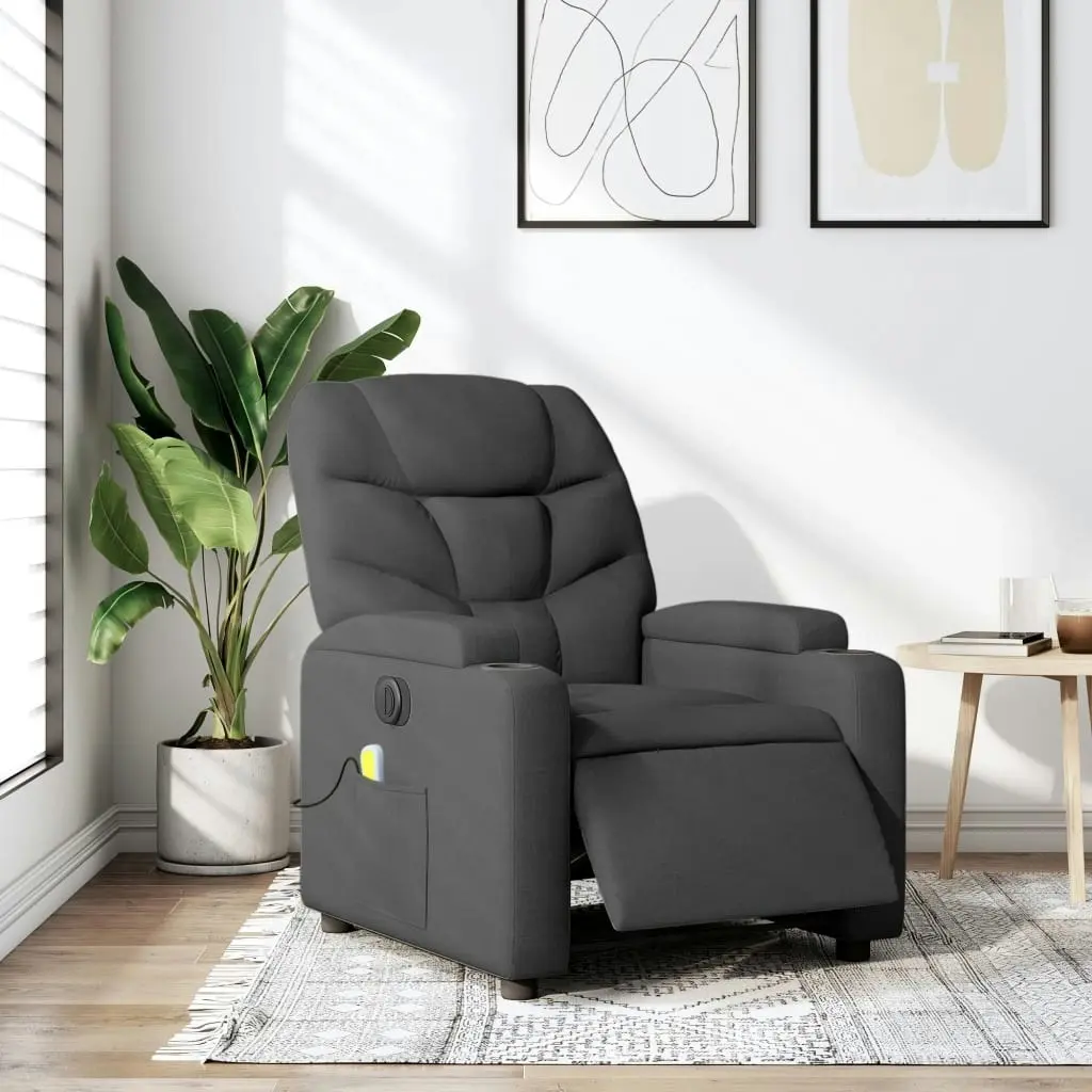 Electric Massage Recliner Chair Dark Grey Fabric 3205621