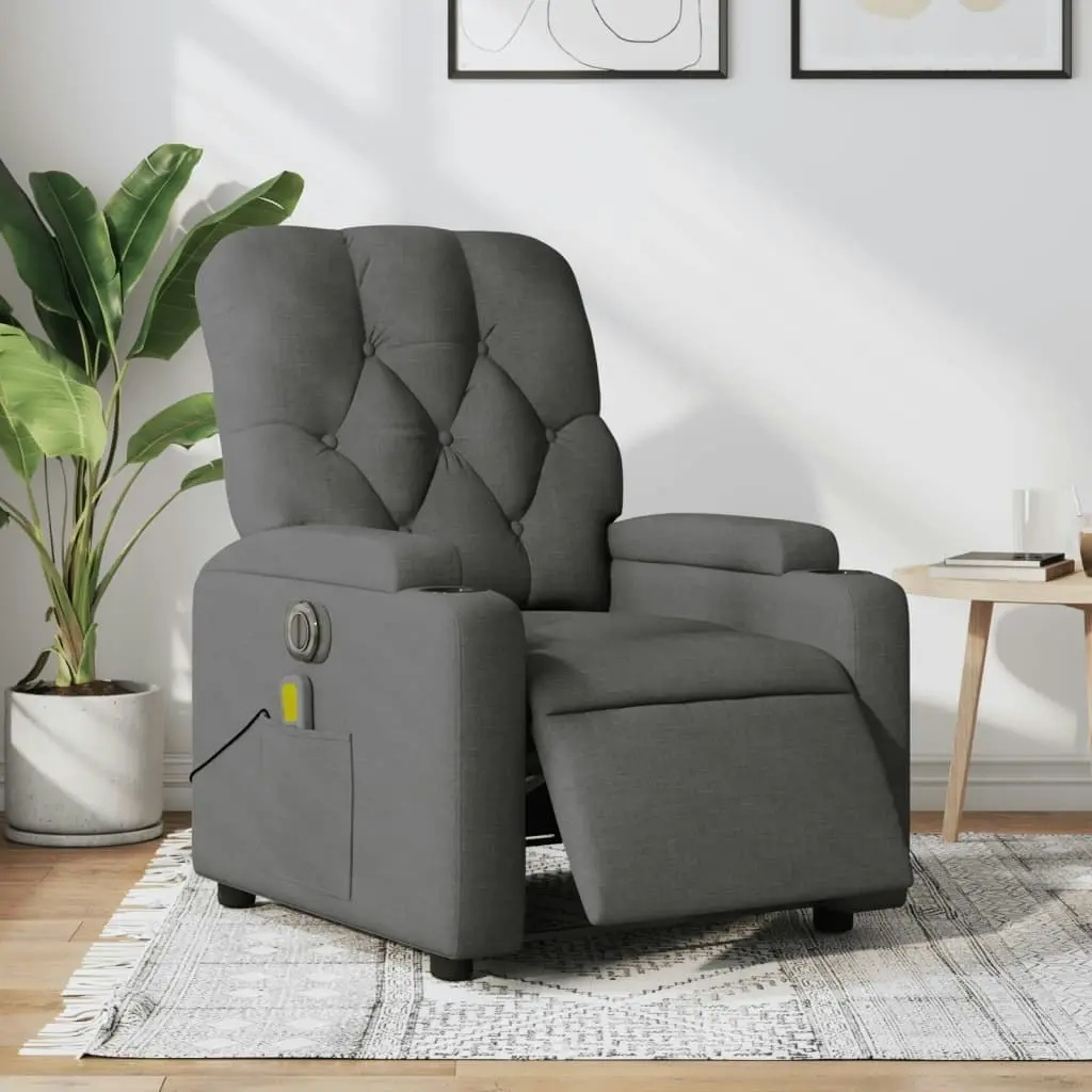 Electric Massage Recliner Chair Dark Grey Fabric 3205668