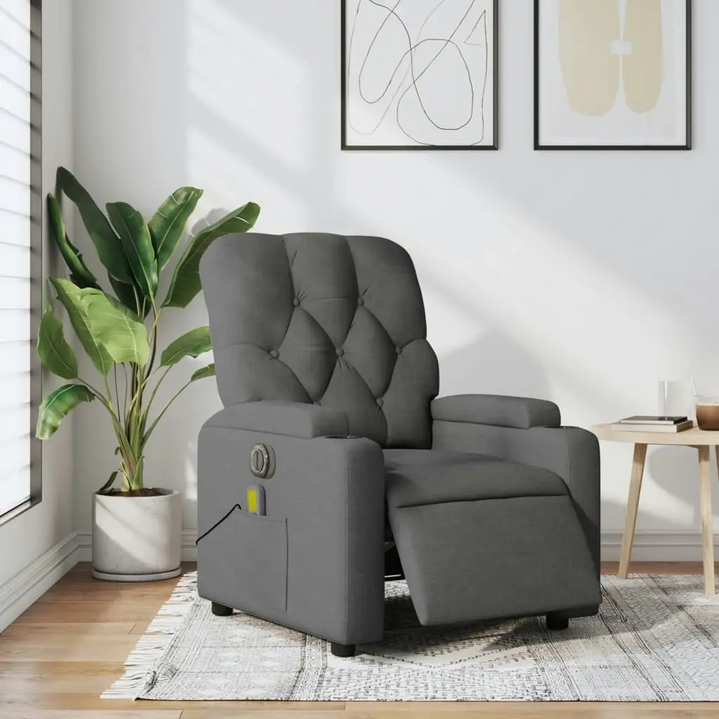 Electric Massage Recliner Chair Dark Grey Fabric 3205668