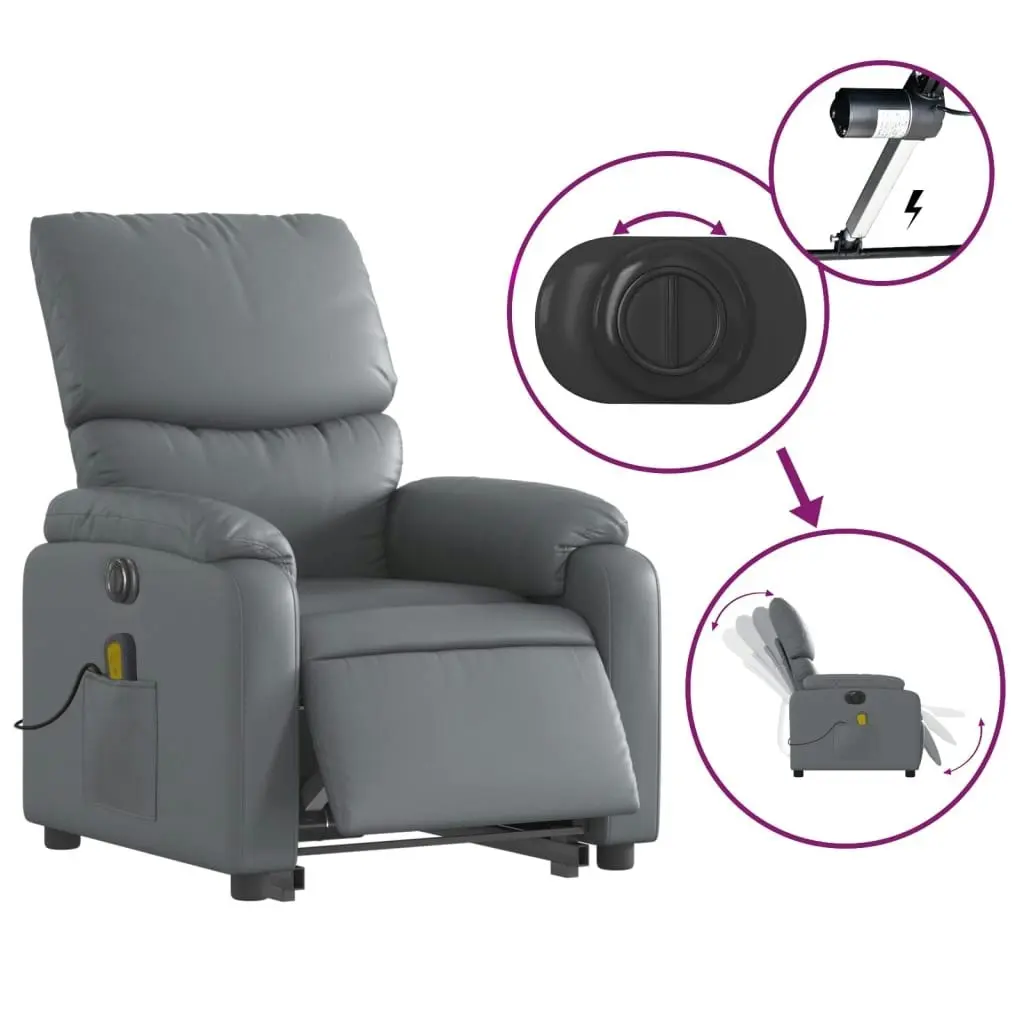 Electric Stand up Massage Recliner Chair Grey Faux Leather 3205719