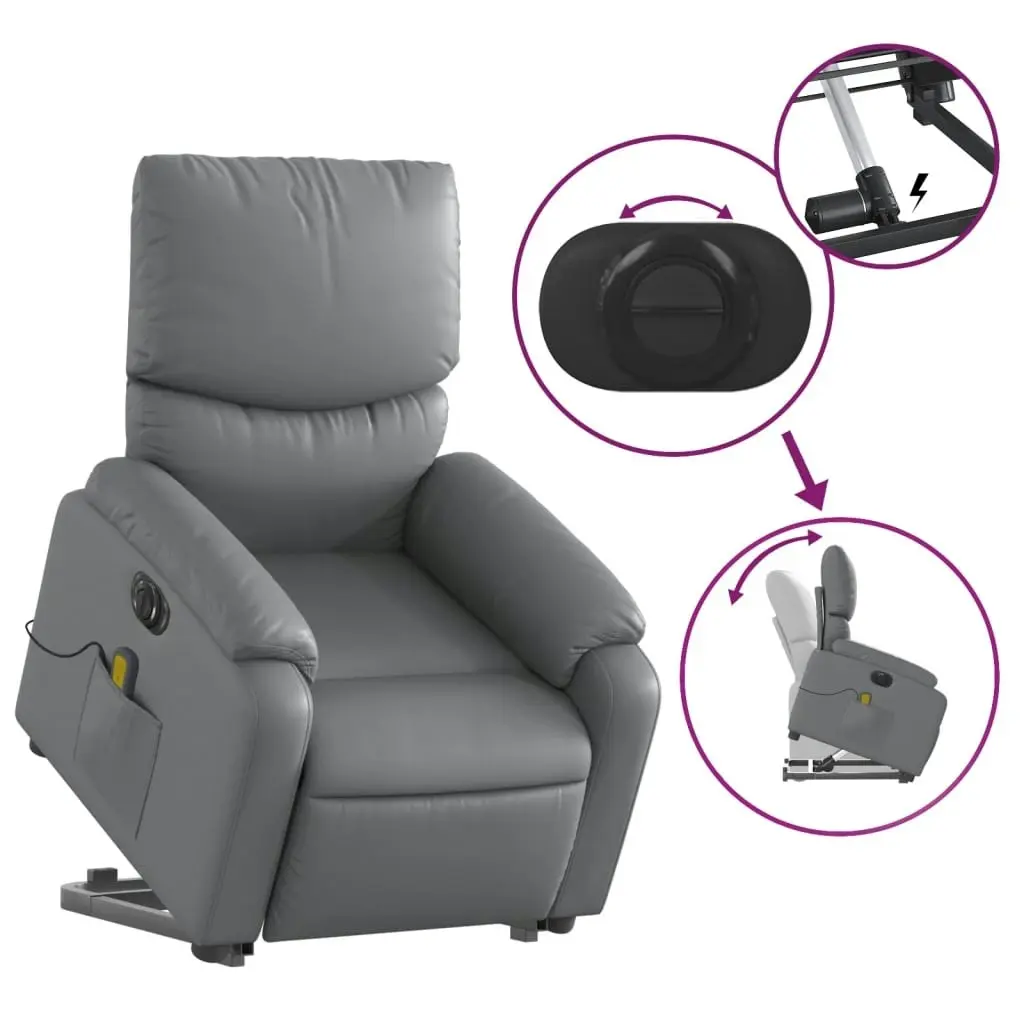 Electric Stand up Massage Recliner Chair Grey Faux Leather 3205719