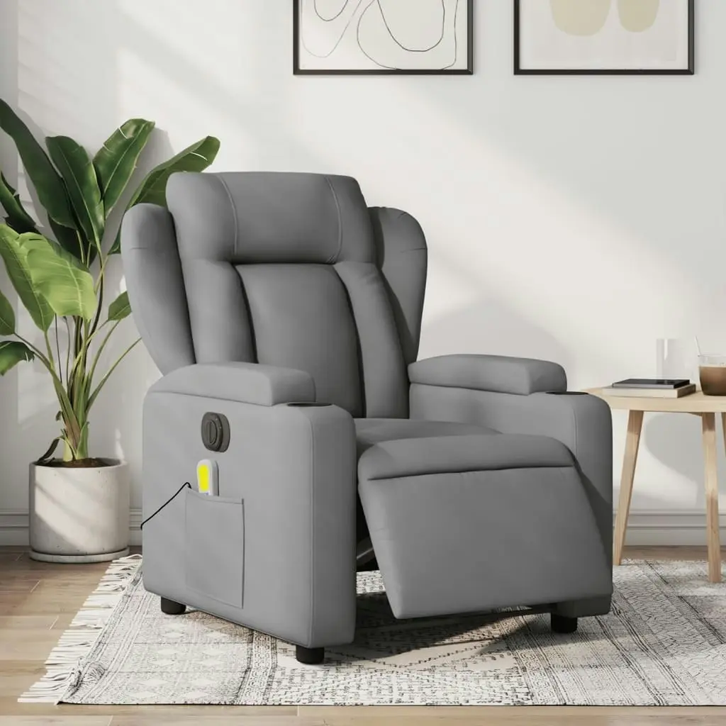 Electric Massage Recliner Chair Light Grey Fabric 3205576