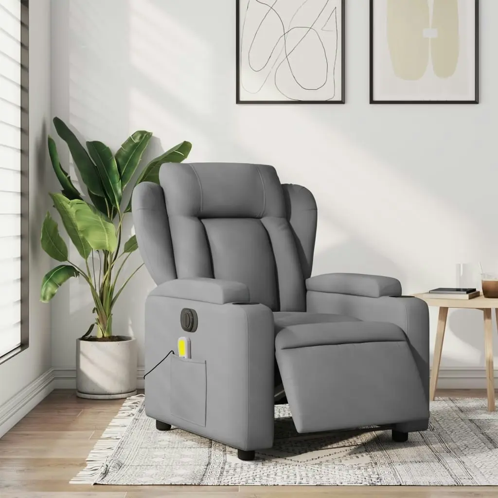 Electric Massage Recliner Chair Light Grey Fabric 3205576