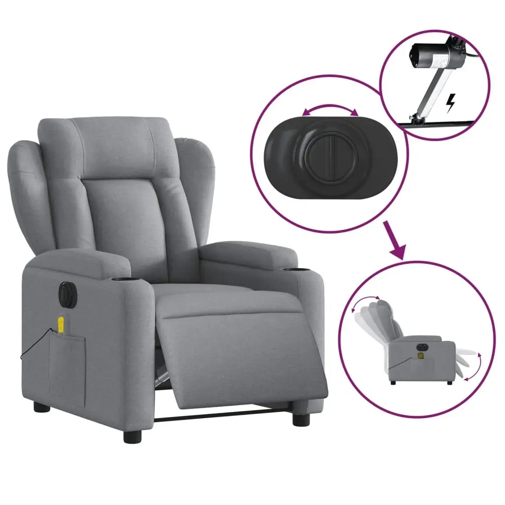 Electric Massage Recliner Chair Light Grey Fabric 3205576